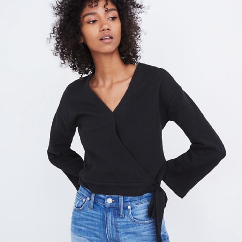 Madewell texture and thread bell sleeve wrap top
